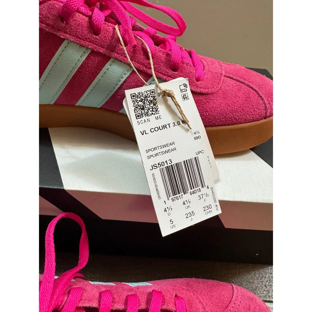 Adidas VL Court 3.0 K Pink Suede Mint Gum Sole Sneakers JS5013 Kids Size 5 US